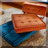 F18. Roche Bobois floor cushions. Three with matching back rests and two without. 38” x 38” 